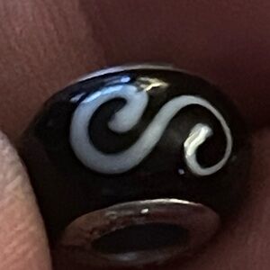 Black and white sterling silver charm bead